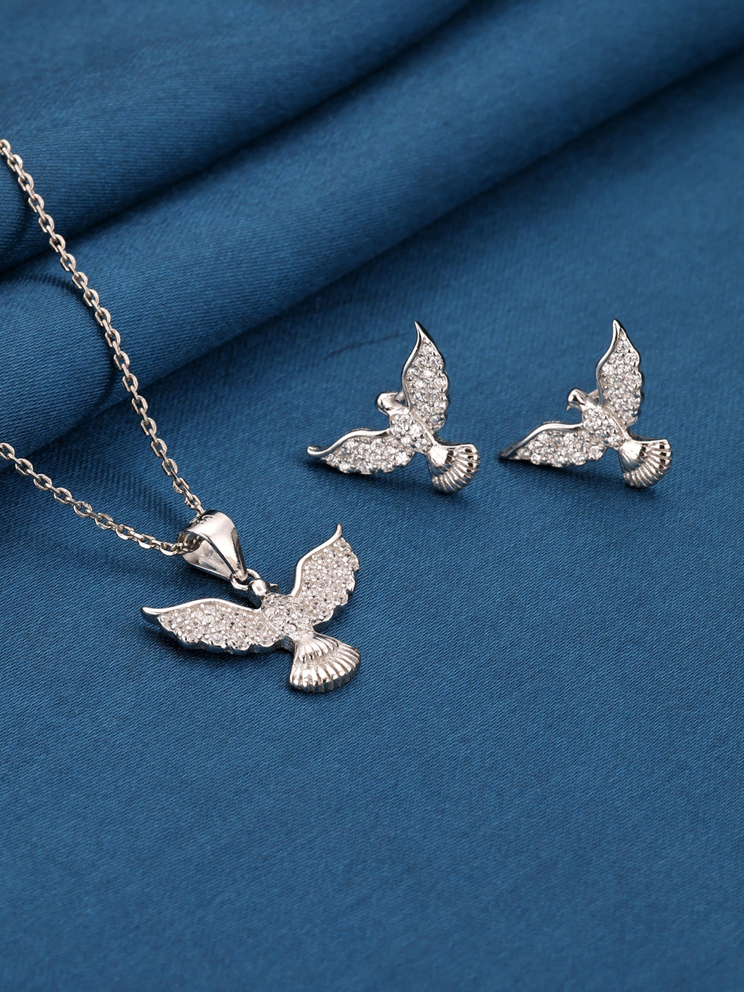 

GIVA 925 Sterling Silver Rhodium-Plated White CZ-Studded Flight Of Freedom Jewellery Set