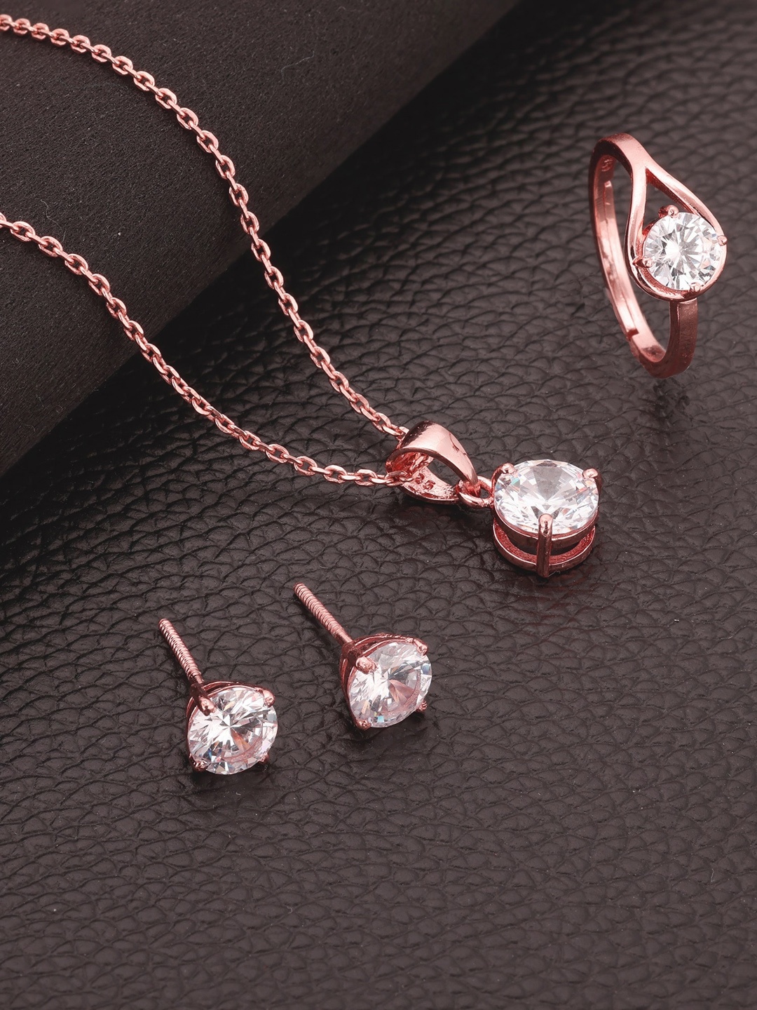 

GIVA 925 Sterling Silver Rose Gold-Plated White CZ Studded Jewellery Set