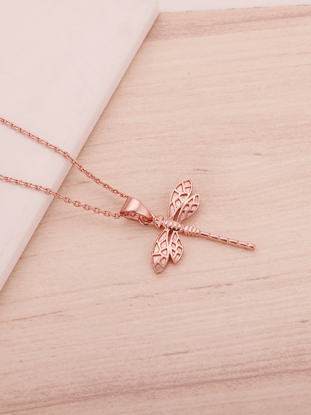 

GIVA Women Rose Gold-Plated Dragonfly Pendant with Link Chain
