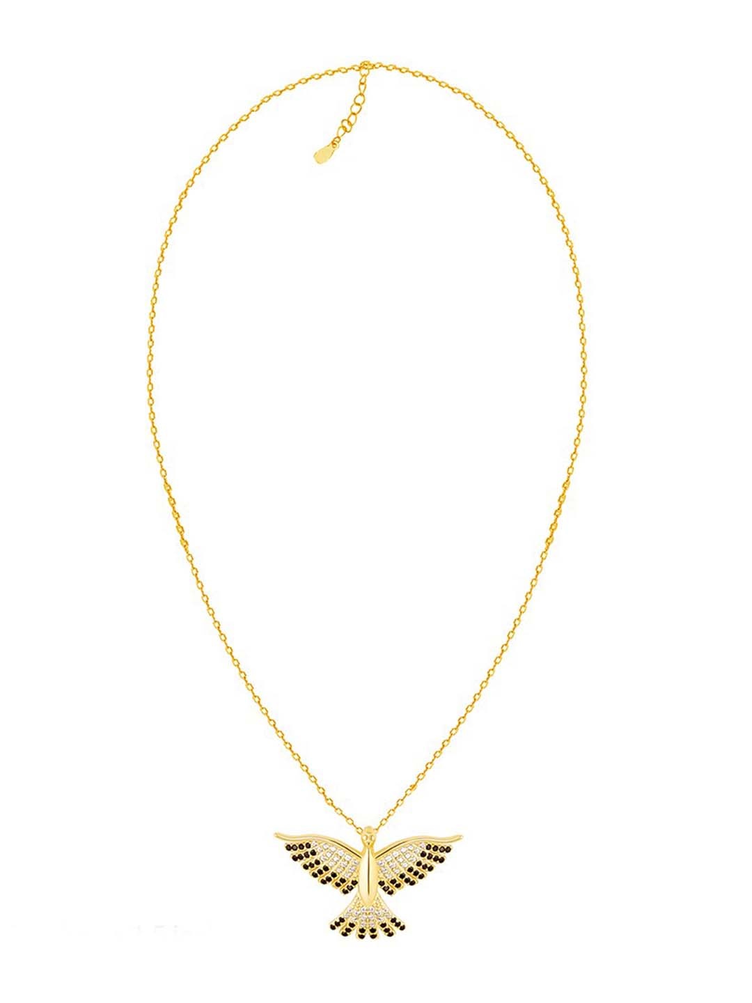 

GIVA Women Gold-Plated 925 Sterling Silver Golden Phoenix with Black Stone Pendant With Chain