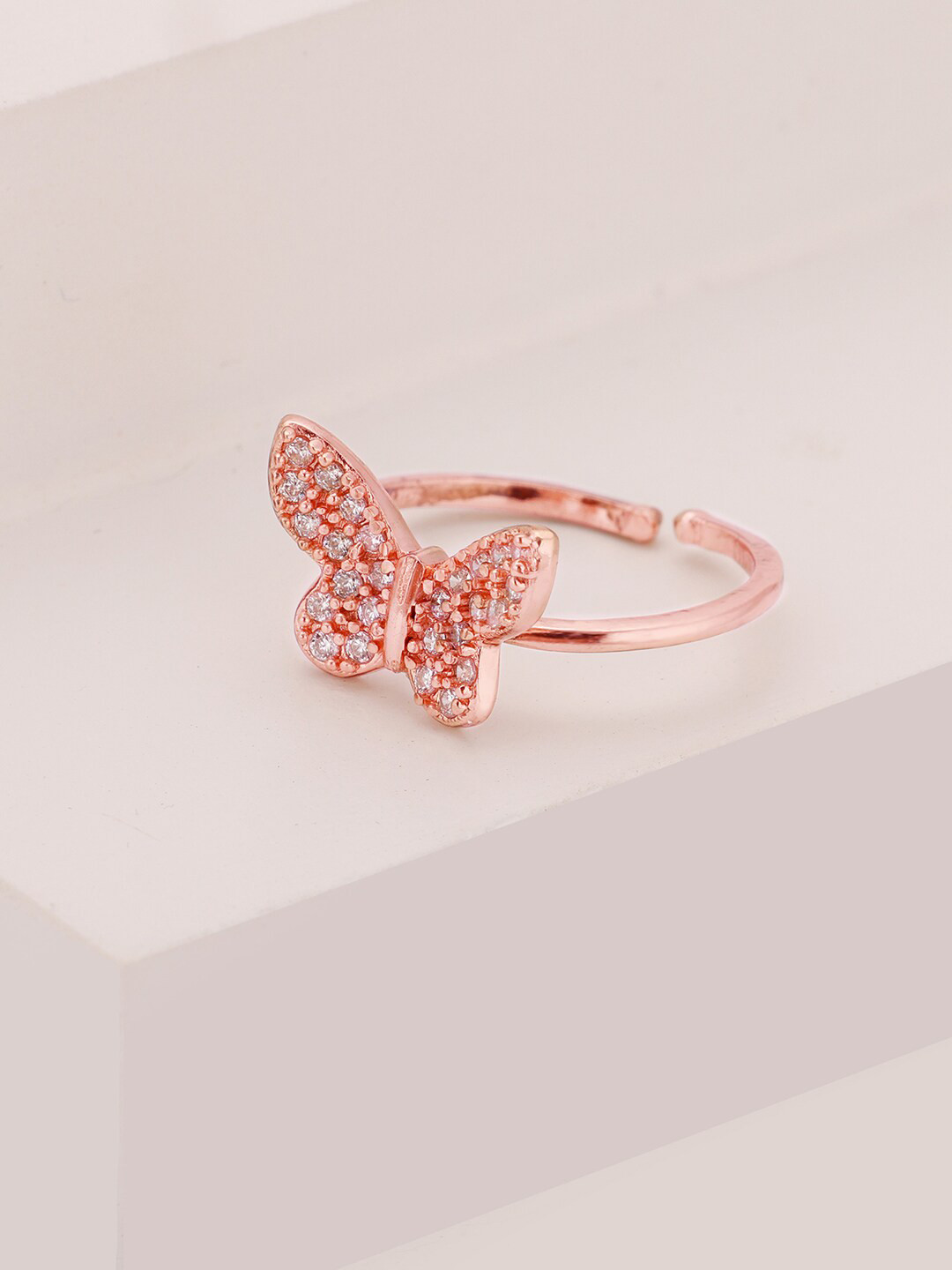 

GIVA Women Rose Gold-Plated Sterling Silver CZ-Studded Butterfly Ring
