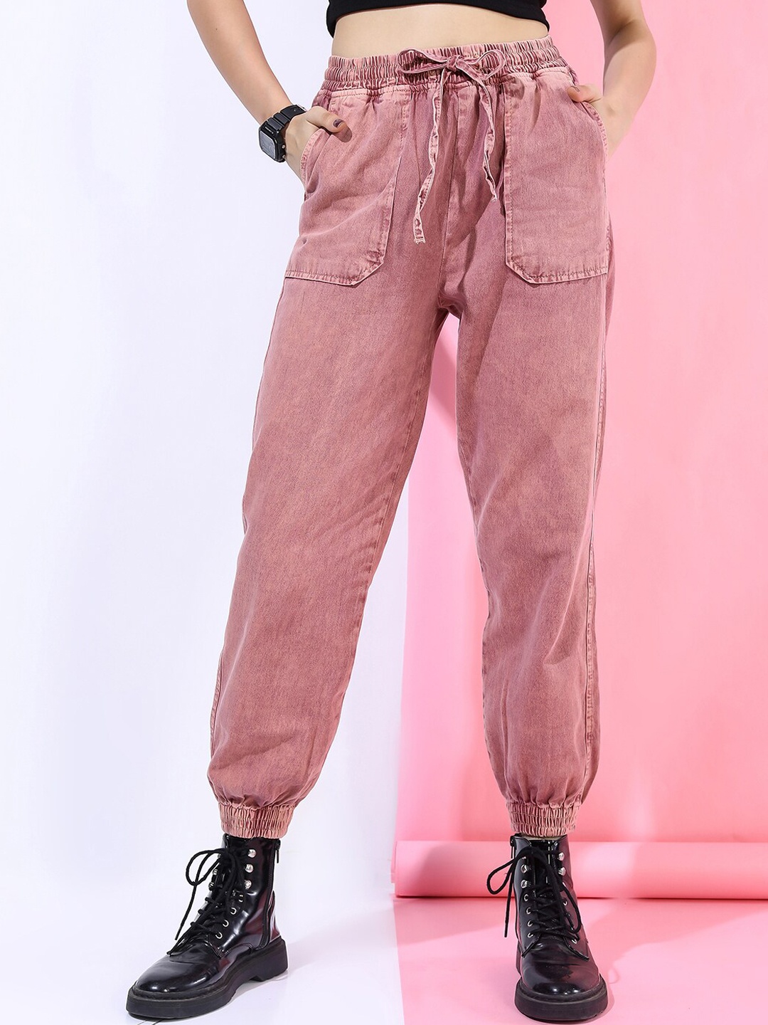 

Tokyo Talkies Women Coral Jogger Solid Jeans
