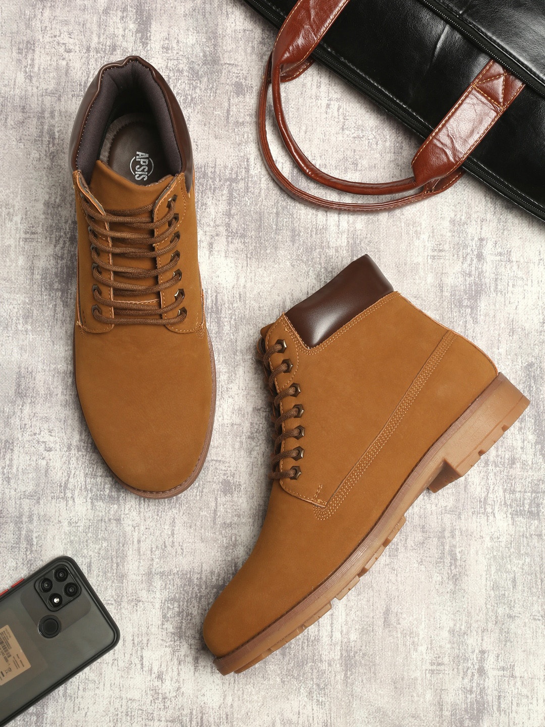 

Apsis Men Tan Brown Solid Mid-Top Boots