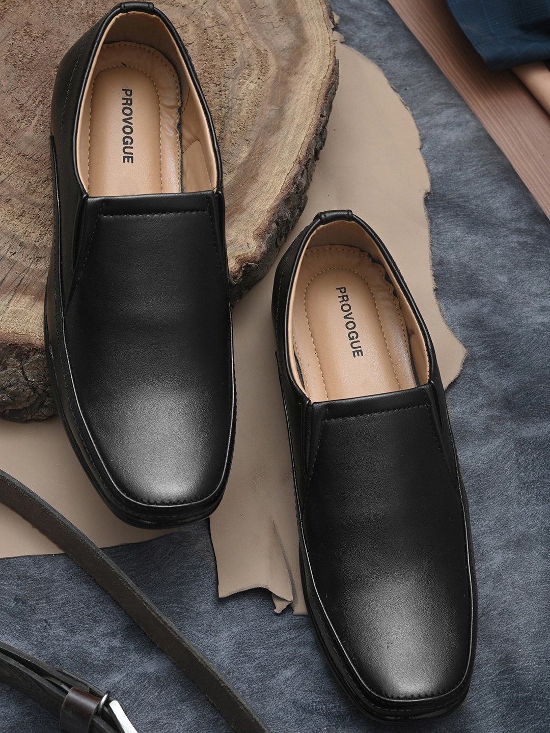 

Provogue Men Black Solid Formal Slip-Ons Moccasin