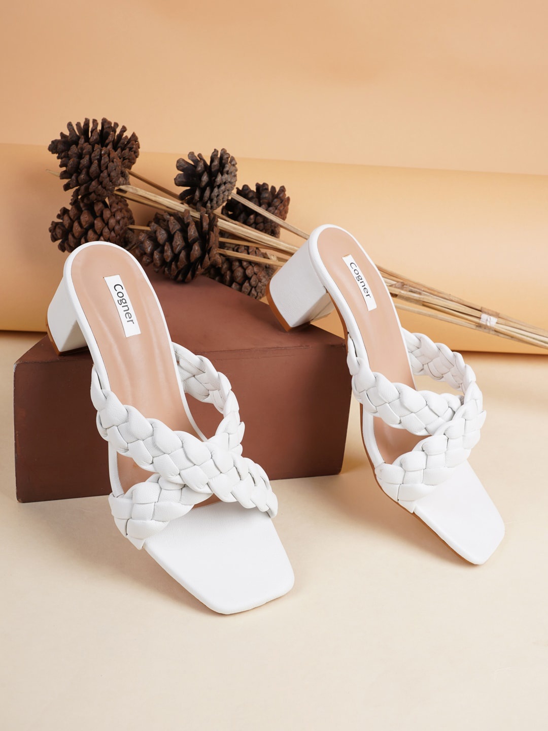 

Cogner White Embellished Block Sandals