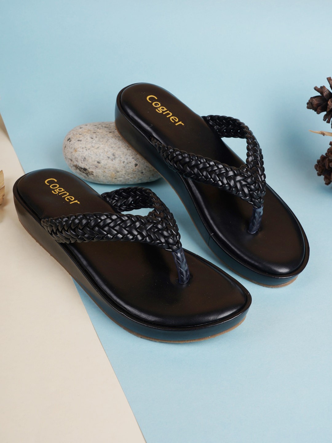 

Cogner Black Solid Wedge Heels