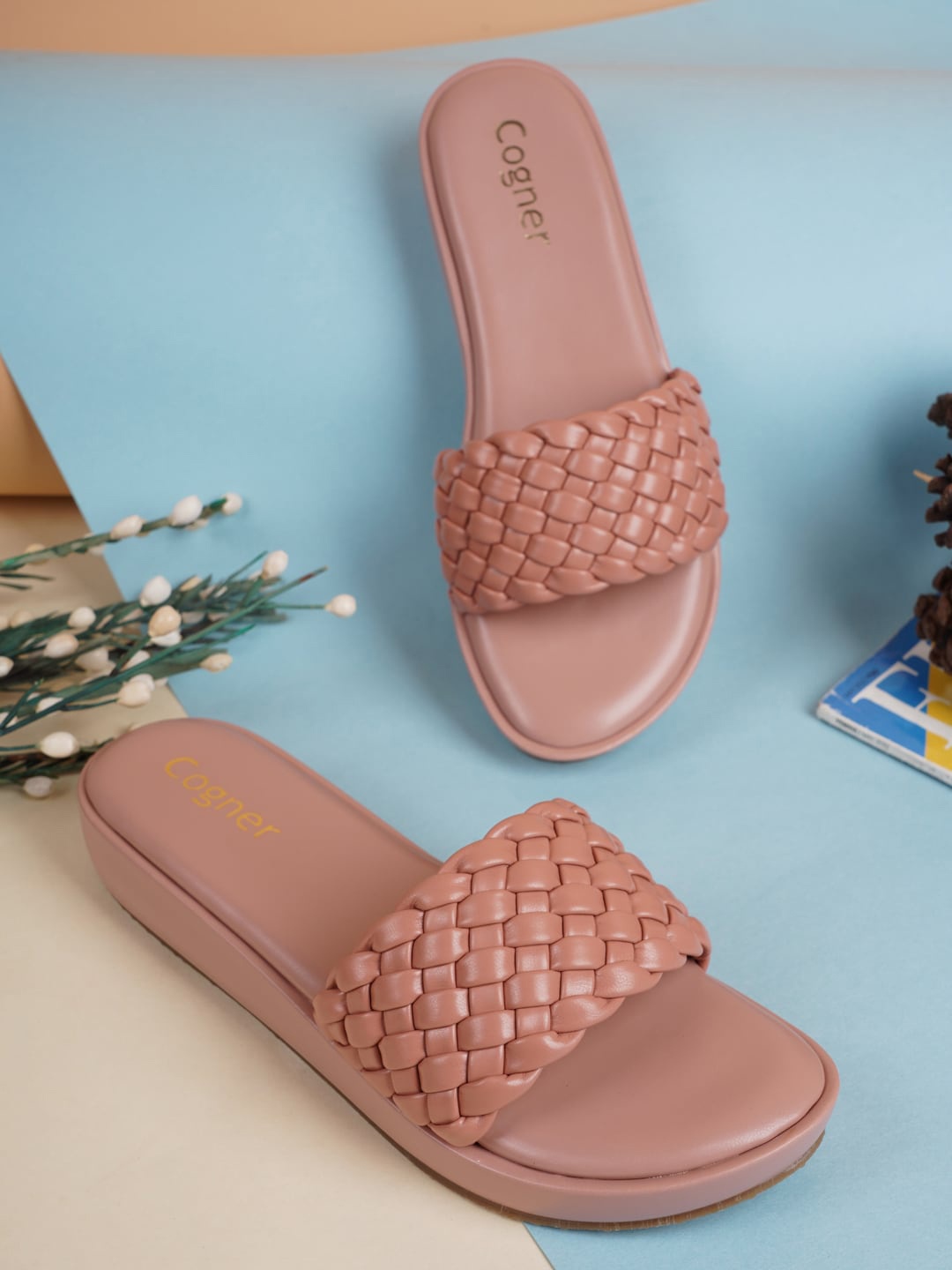 

Cogner Beige Wedge Mules