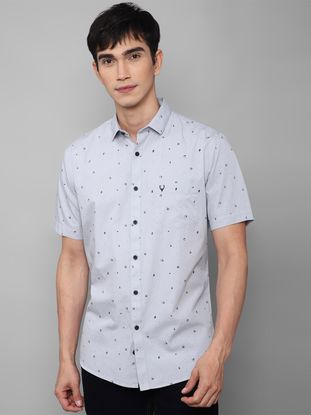 

Allen Solly Men Grey Slim Fit Printed 100% Cotton Casual Shirt
