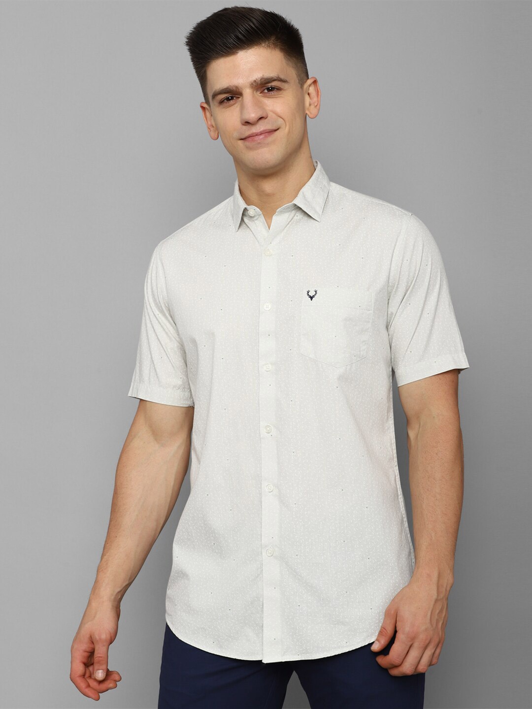 

Allen Solly Men Cream Slim Fit Printed Pure Cotton Casual Shirt