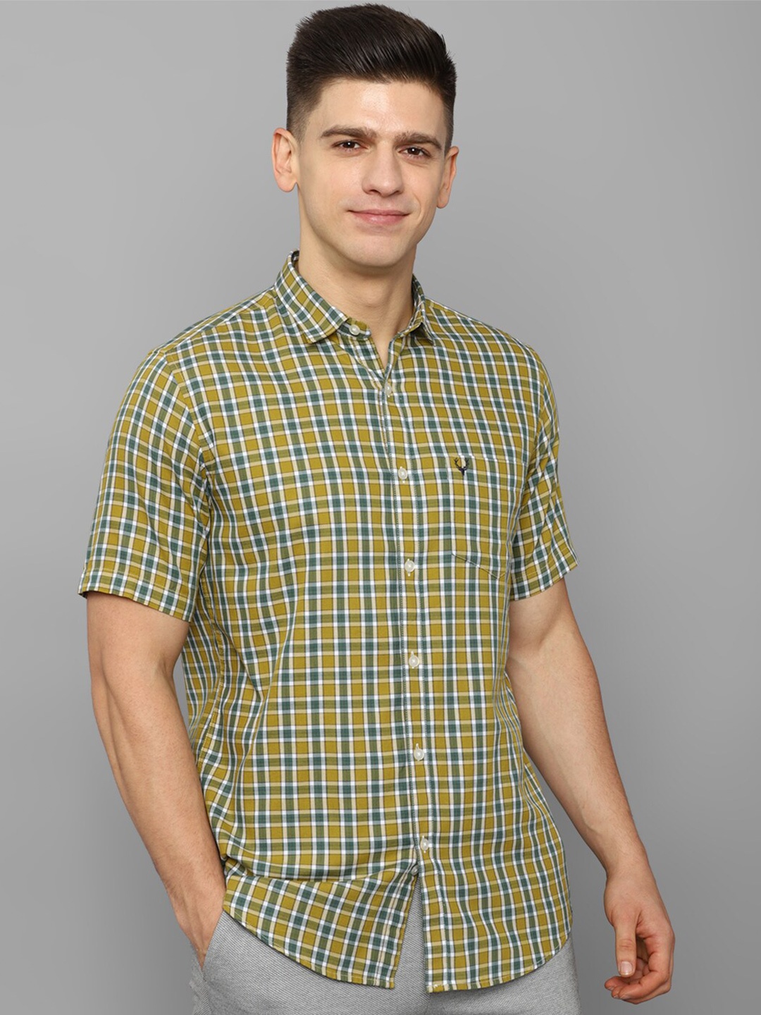 

Allen Solly Men Olive Green Slim Fit Gingham Checks Checked Casual Shirt