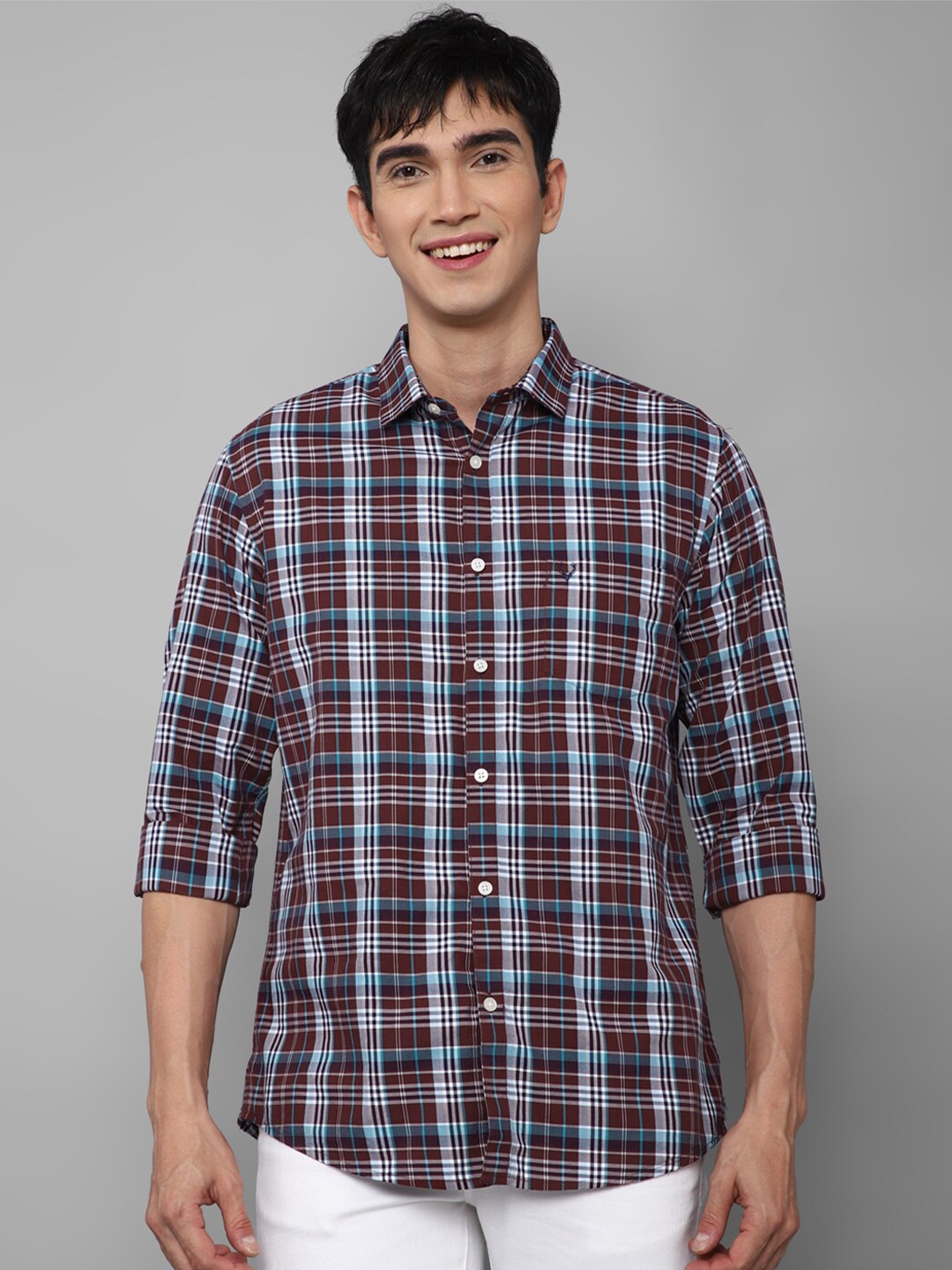 

Allen Solly Men Maroon Slim Fit Tartan Checks Checked Casual Shirt