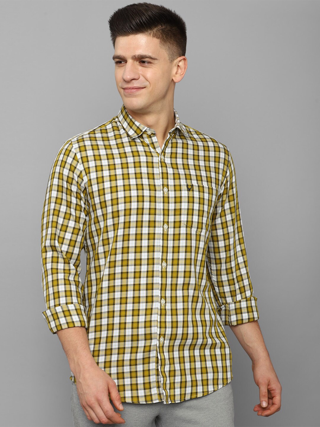 

Allen Solly Men Olive Green Slim Fit Checked Casual Shirt