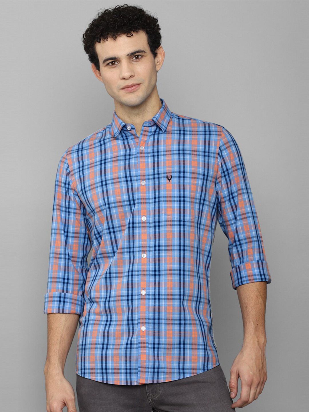 

Allen Solly Men Blue Slim Fit Tartan Checks Checked Casual Shirt