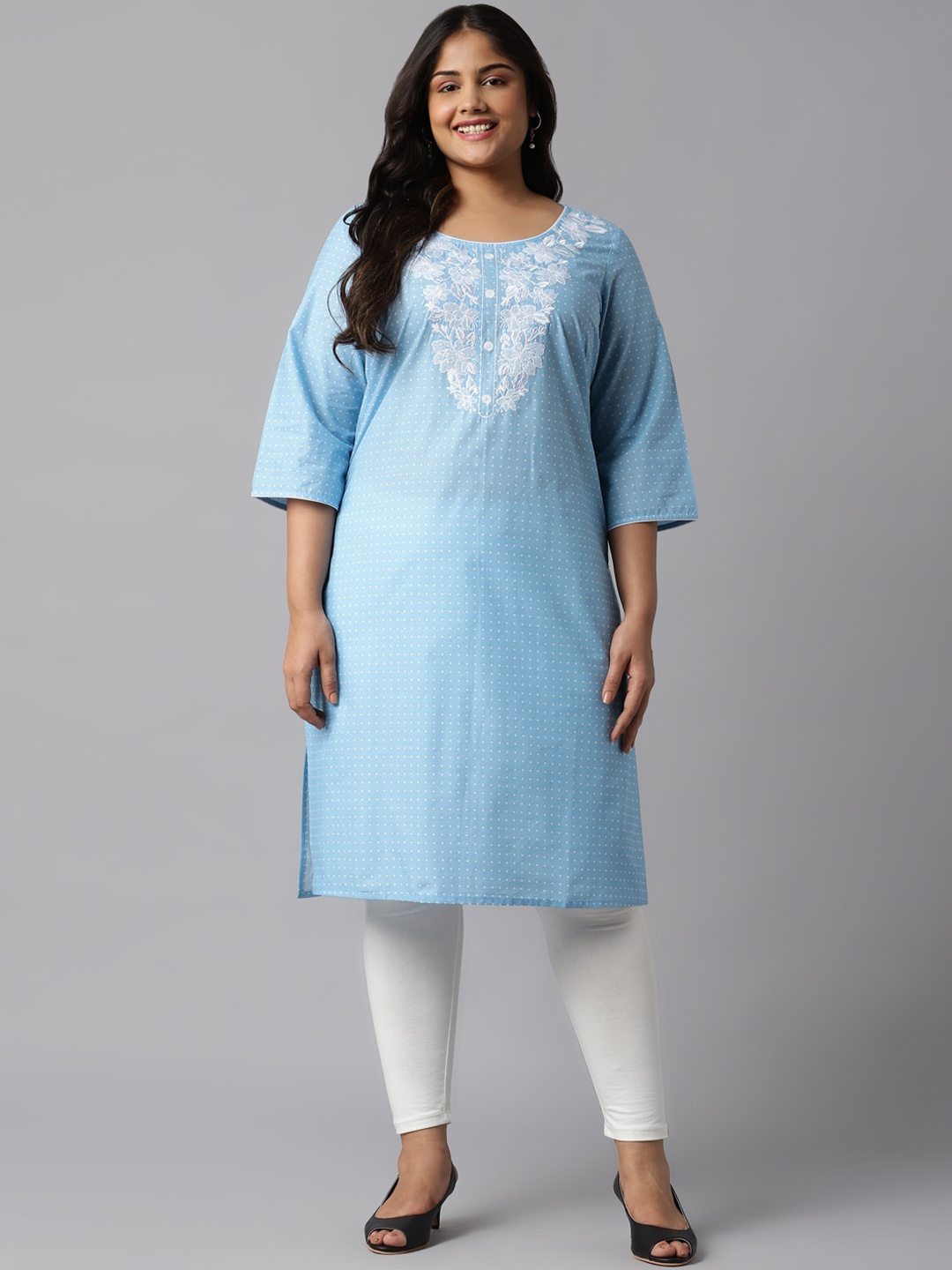 

AURELIA Women Blue Geometric Printed Yoke Design Kurta