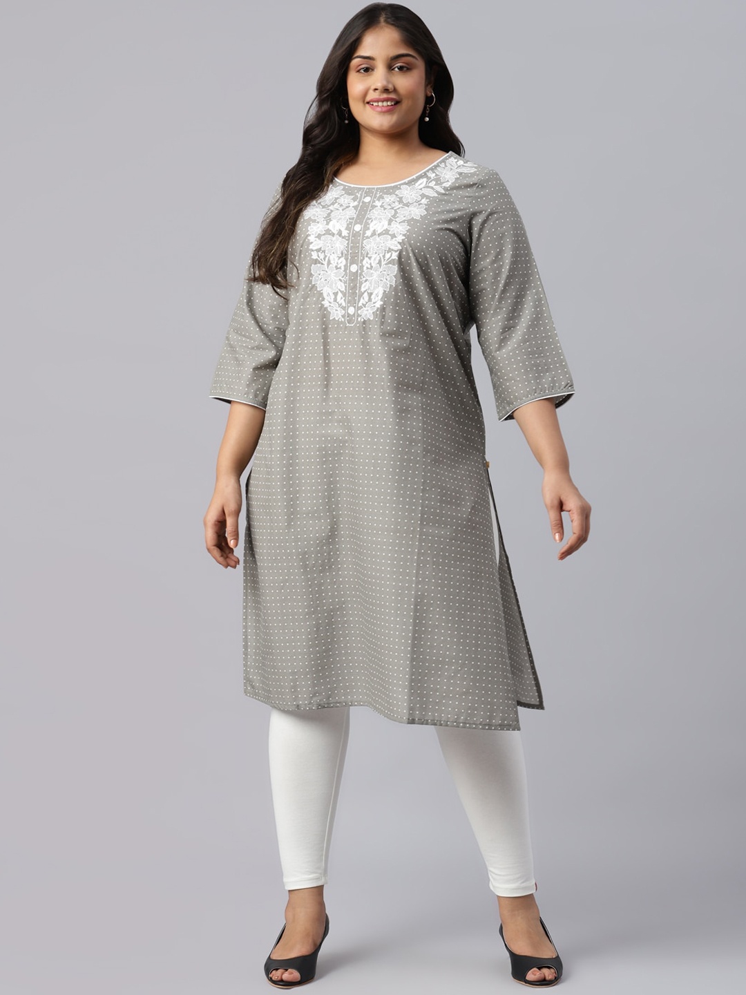 

AURELIA Women Grey Geometric Thread Work Kurta