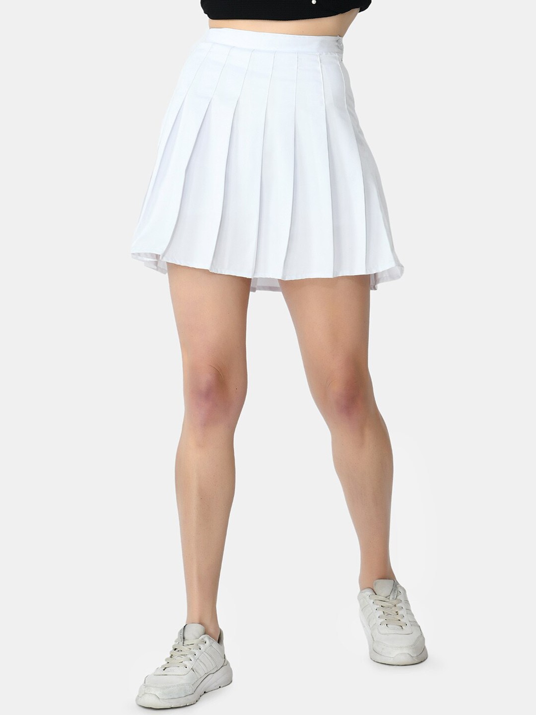 

Klart Pleated Mini Solid High Waist Skort with attached shorts, White
