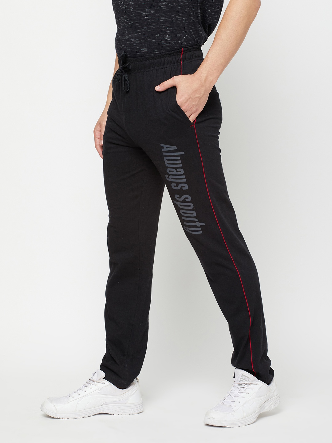 

SPORTO Men Black Printed Cotton Slim-Fit Gym Track Pants