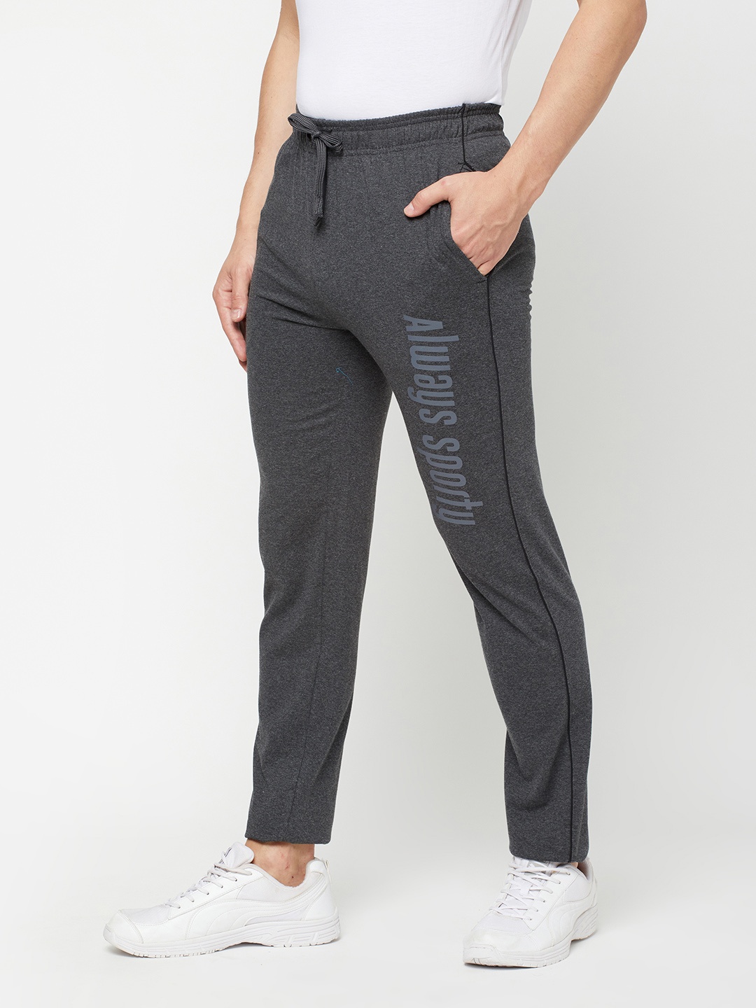 

SPORTO Men Grey Melange Solid Slim-Fit Cotton Track Pants