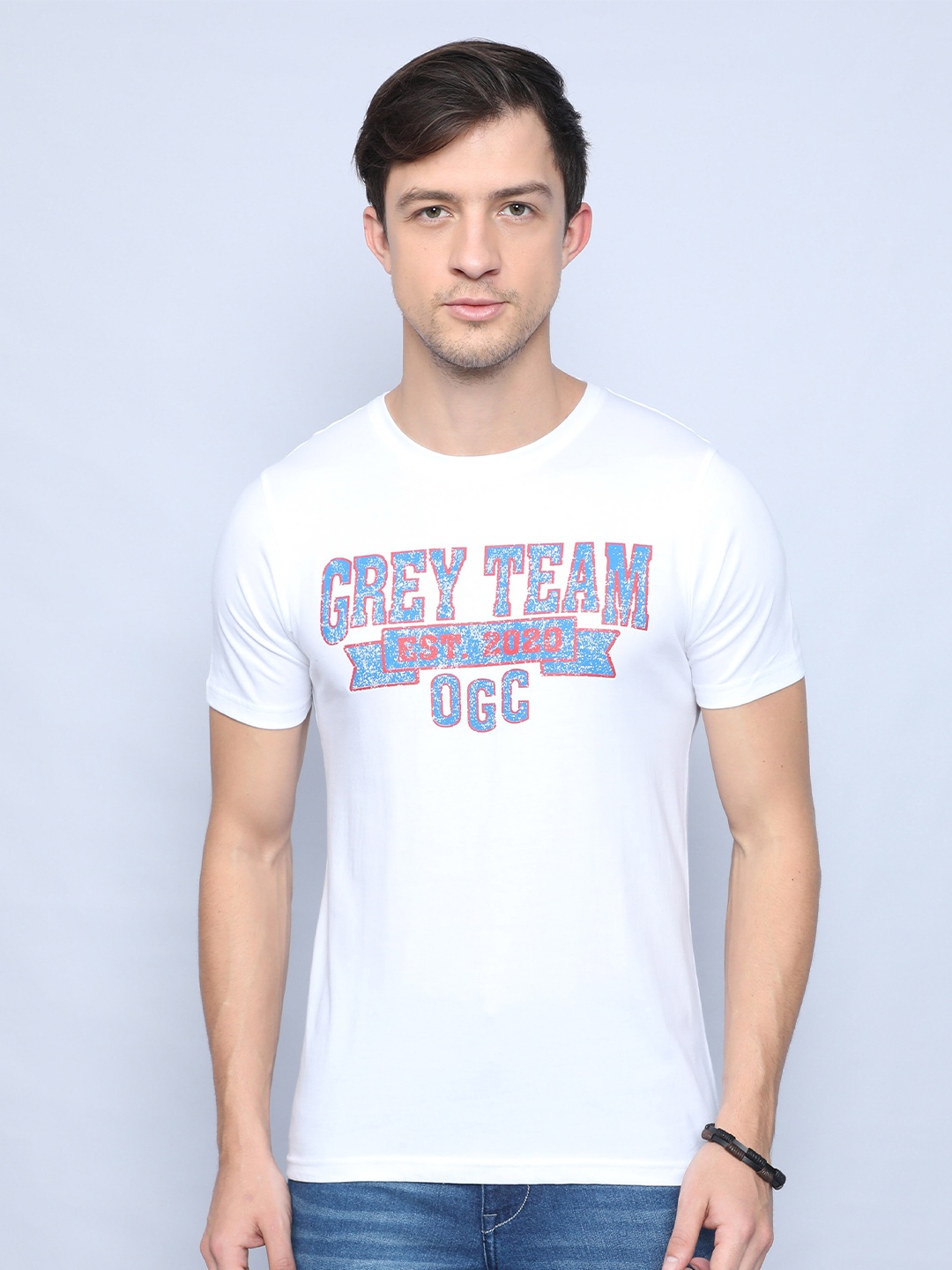 

Old Grey Men White Typography Printed Slim Fit T-shirt