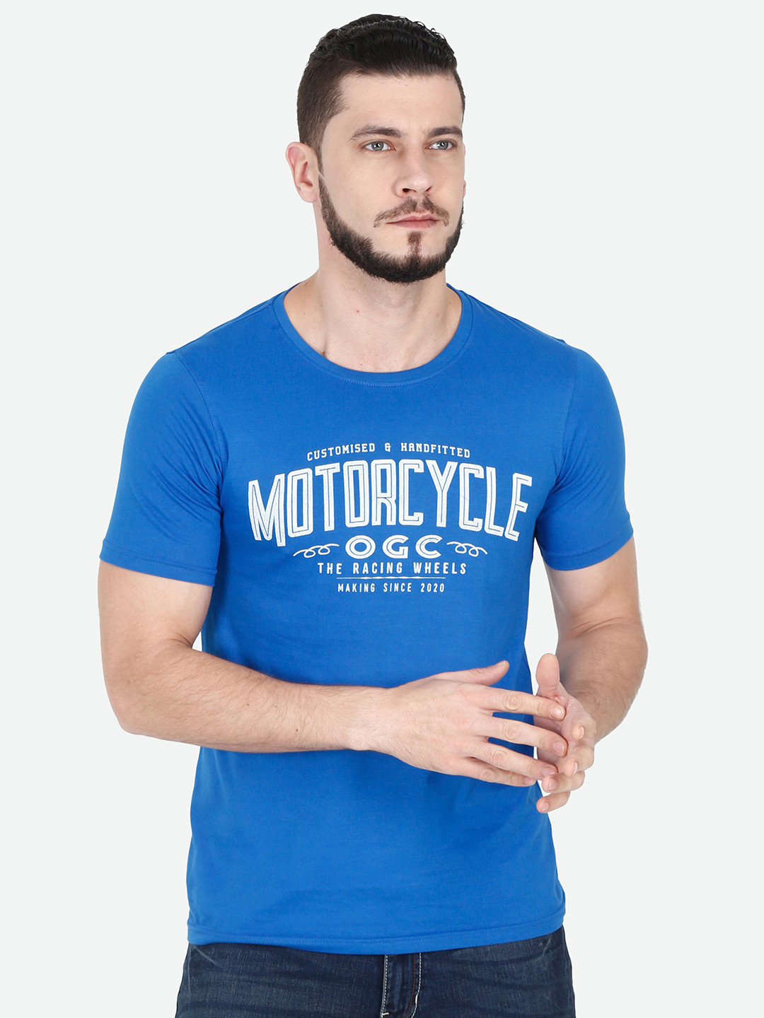 

Old Grey Men Blue Typography Printed Slim Fit T-shirt