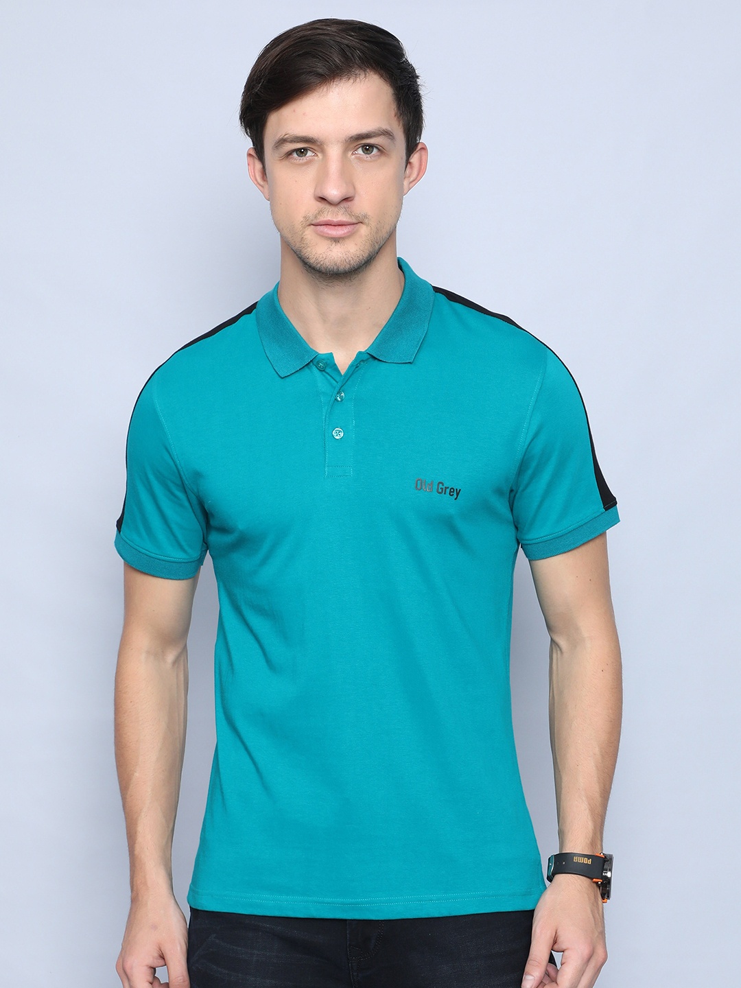 

Old Grey Men Teal Polo Collar Slim Fit T-shirt