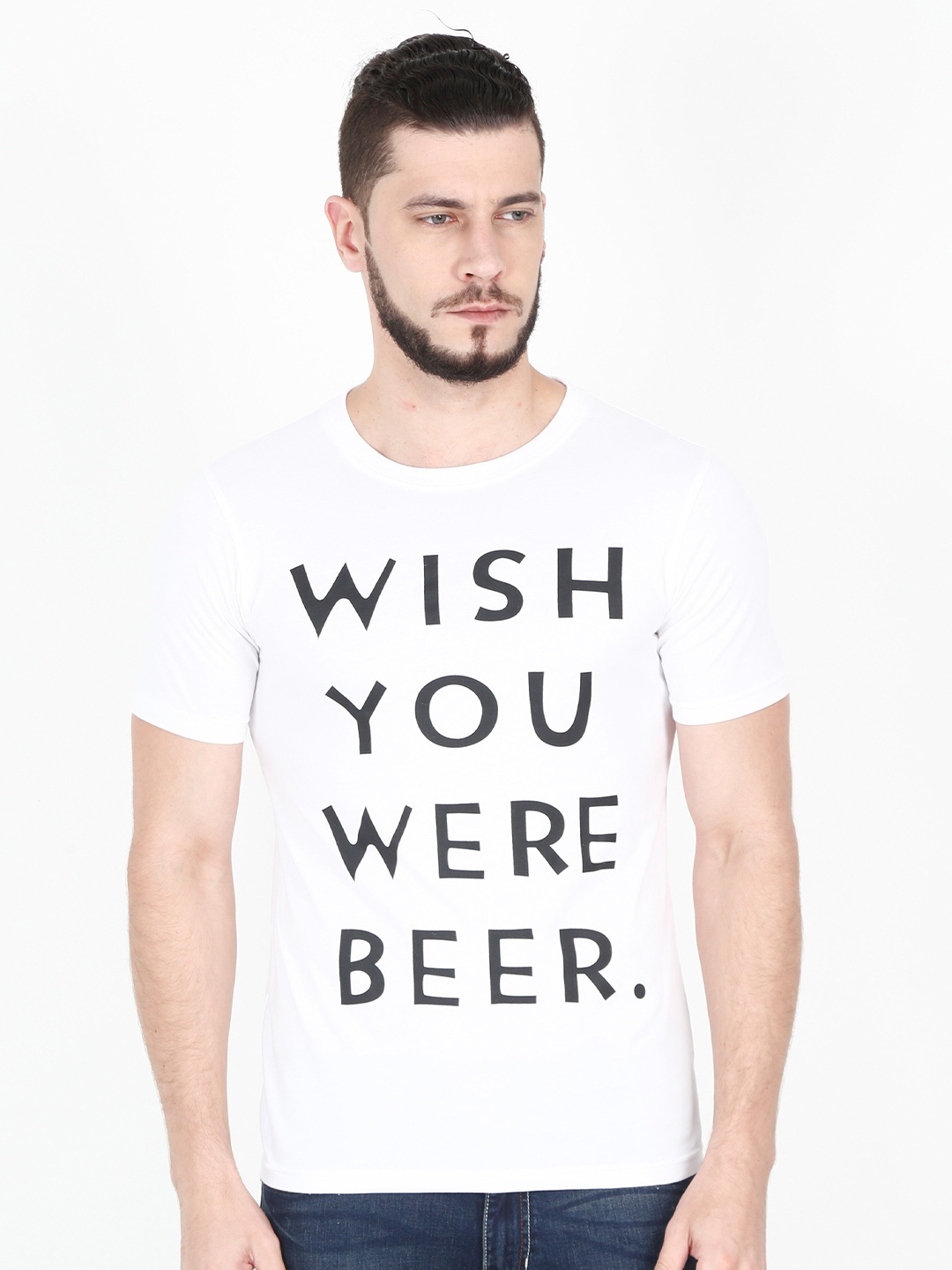 

Old Grey Men White Typography Printed Slim Fit T-shirt