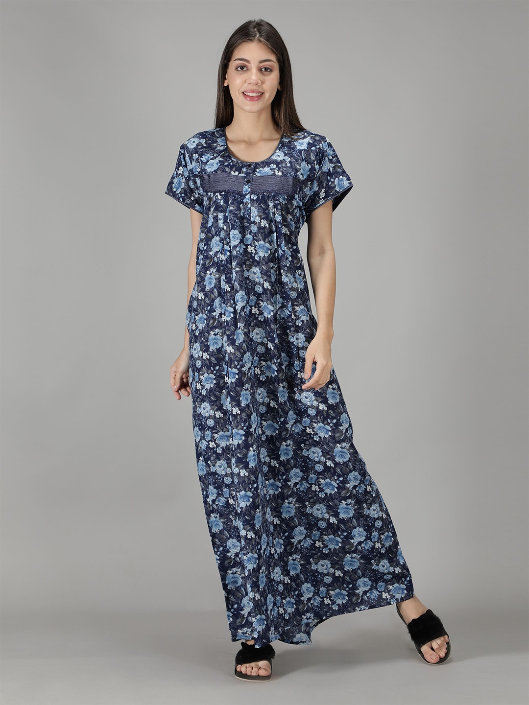 

NIGHTSPREE Blue Printed Maxi Nightdress
