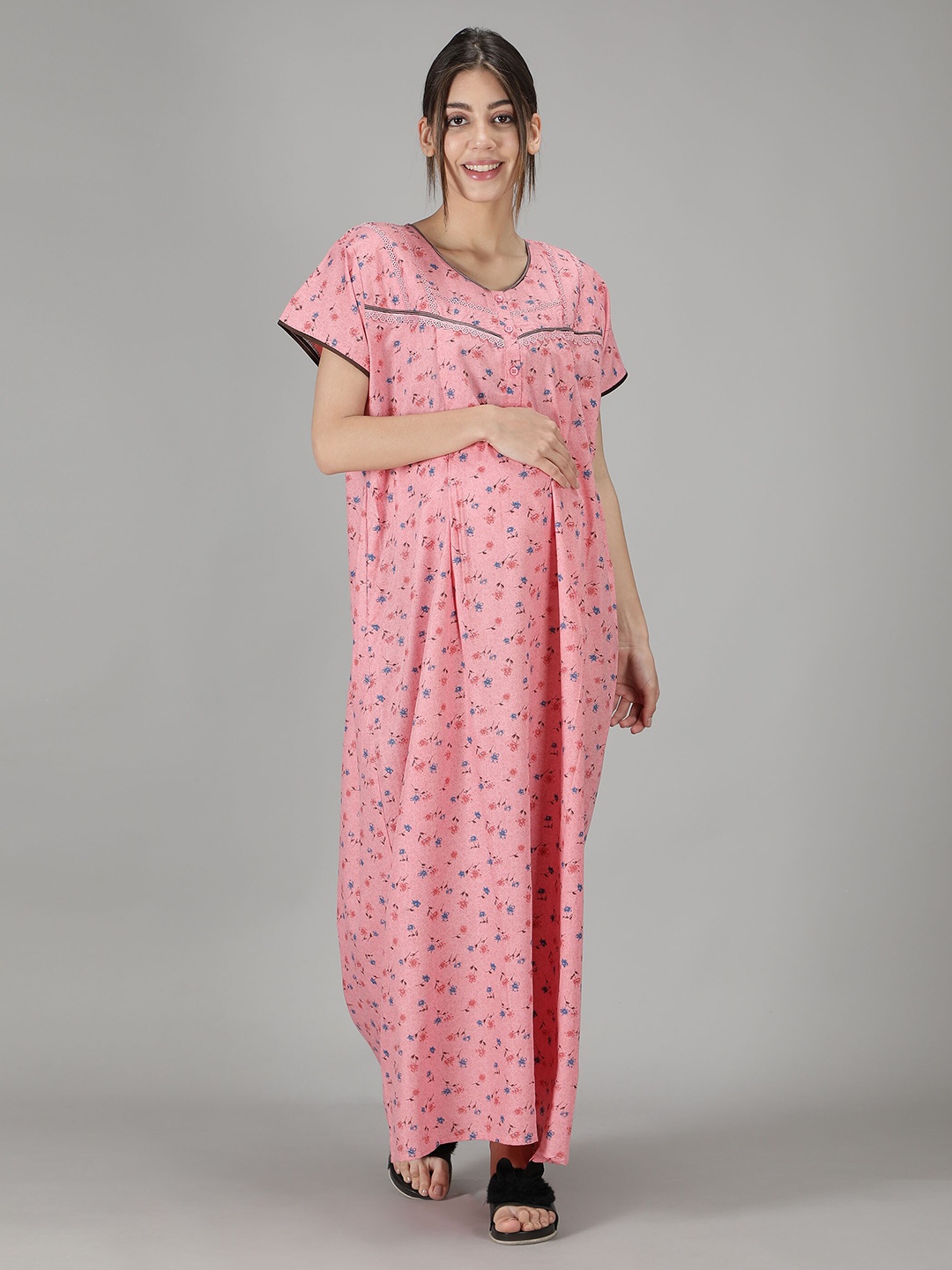 

NIGHTSPREE Maternity Pink Printed Maxi Nightdress