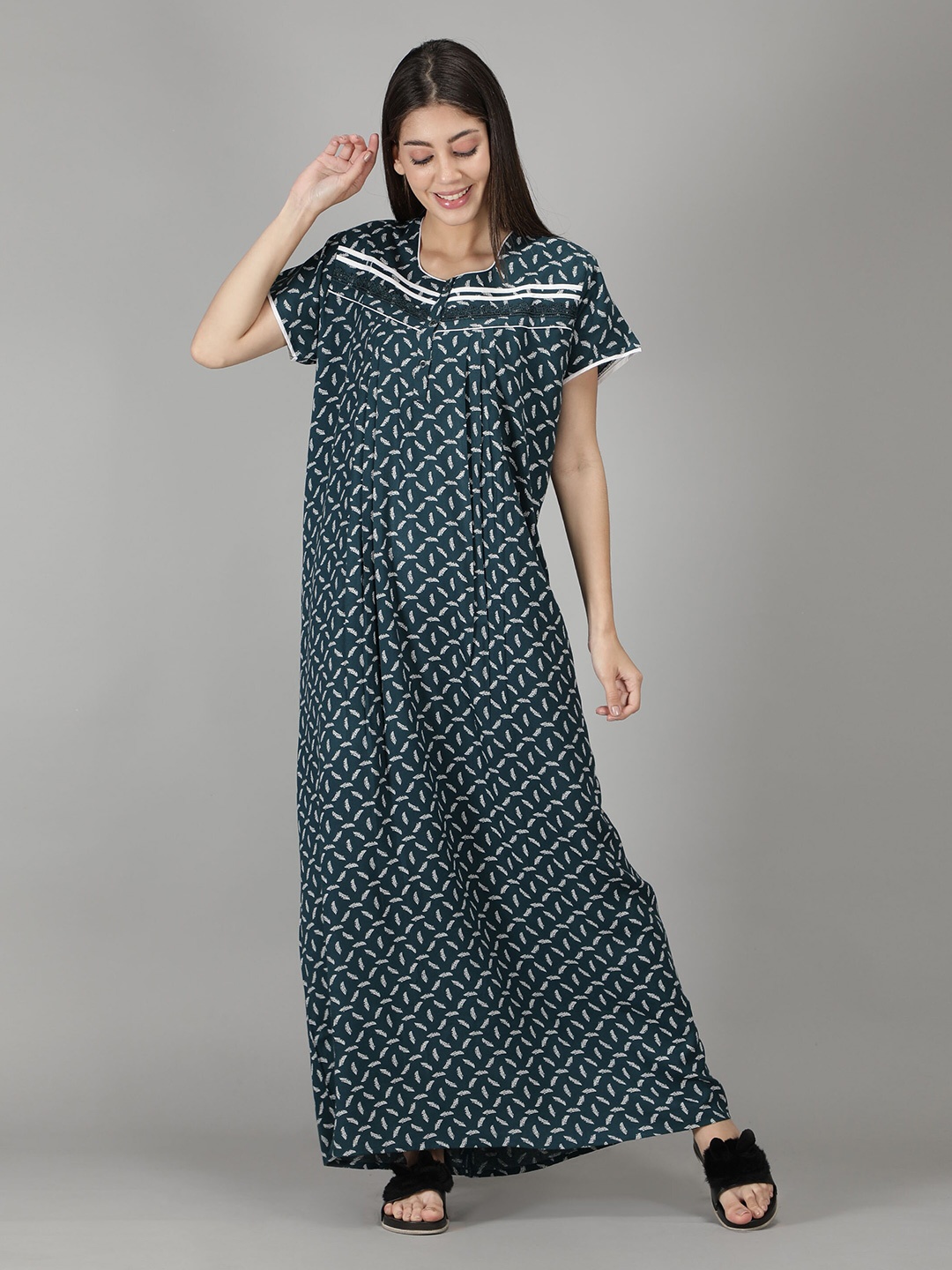 

NIGHTSPREE Sea Green Printed Maxi Nightdress