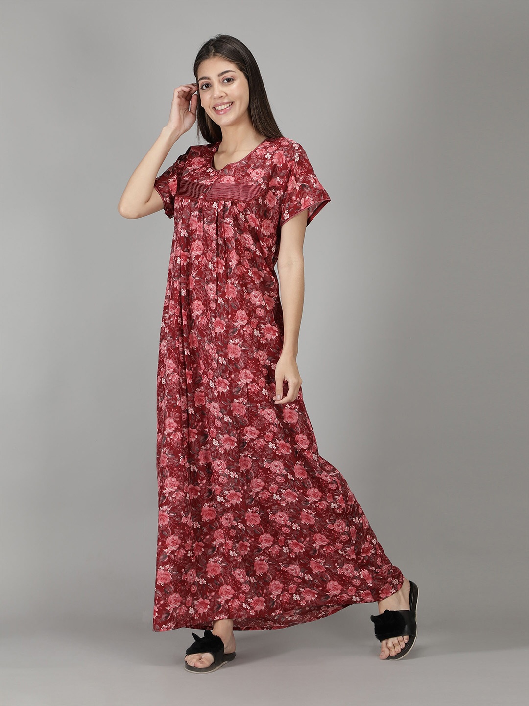 

NIGHTSPREE Red Floral Printed Maxi Nightdress