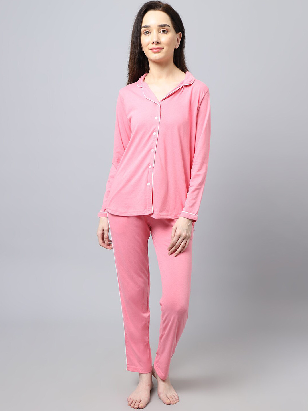 

ANTI CULTURE Women Pink & White Night suit
