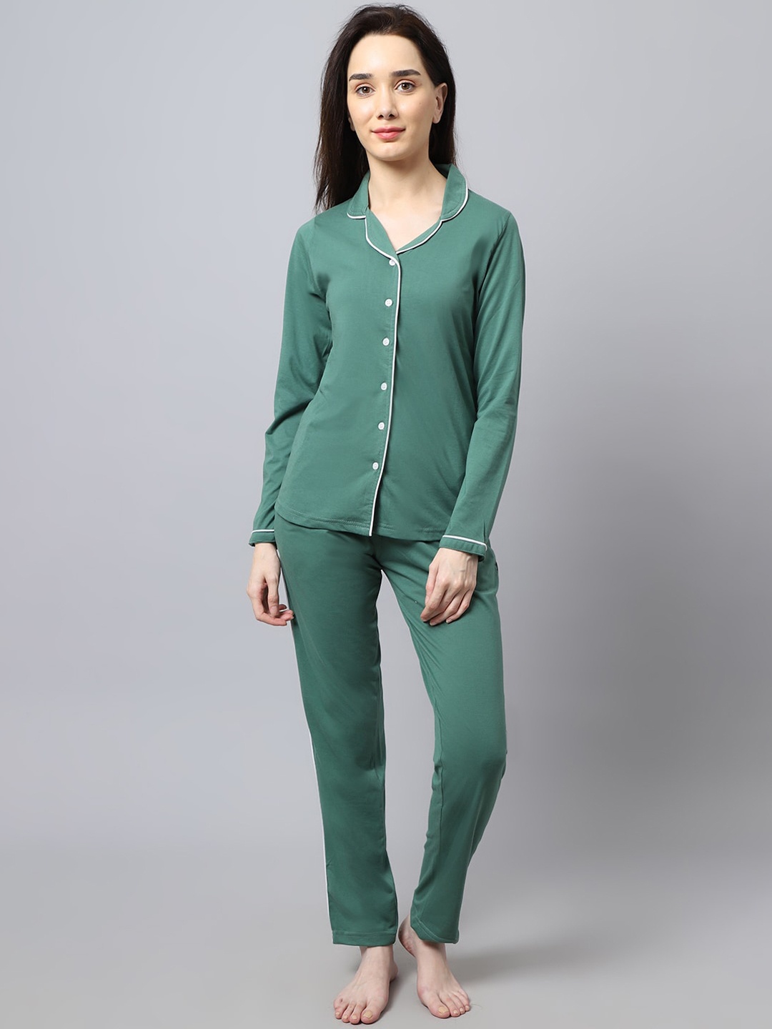 

ANTI CULTURE Women Teal Green Solid Night suit