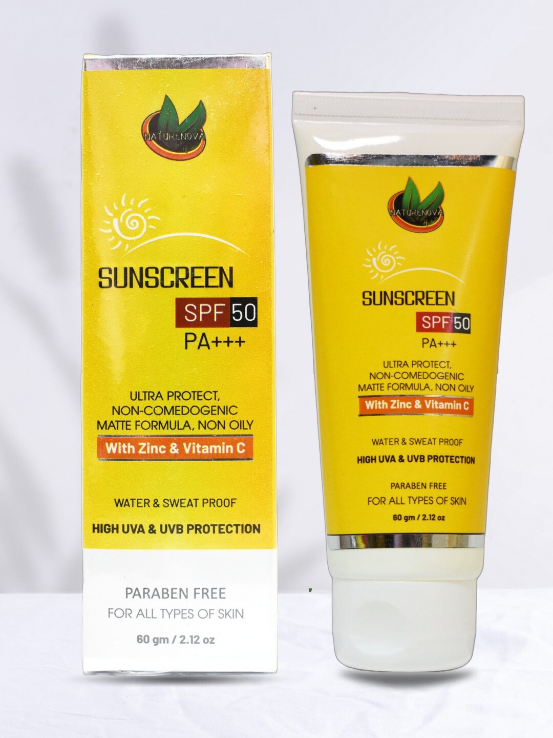 

NatureNova Herbals Sunscreen SPF 50 PA+++ 60 g, Yellow