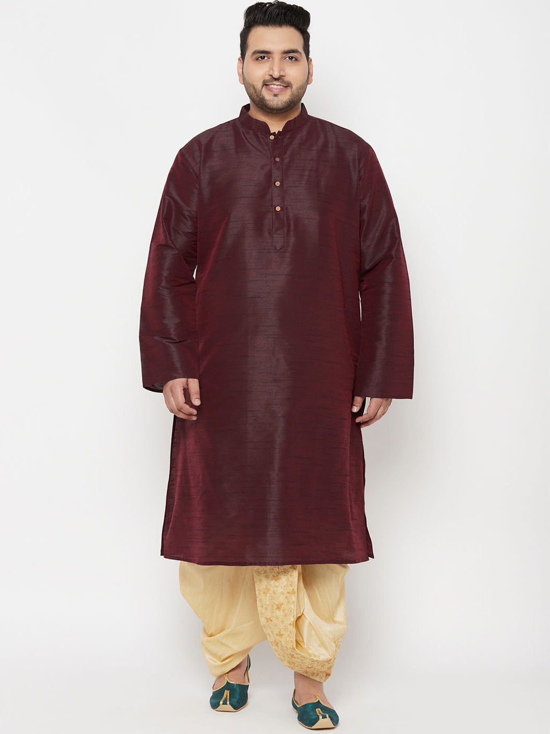 

VASTRAMAY Men Burgundy Solid Kurta with Dhoti Pants