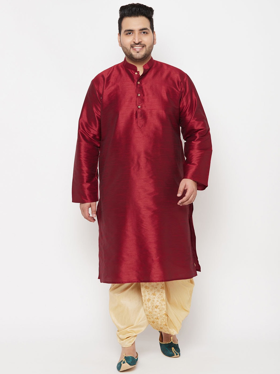 

VASTRAMAY Plus Size Men Maroon Kurta with Dhoti Pants