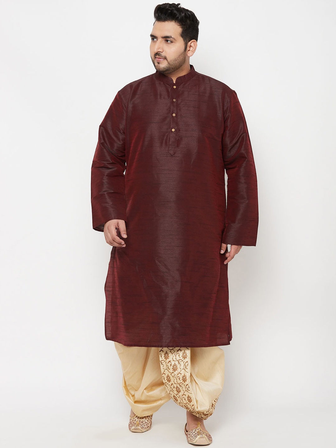 

VASTRAMAY Size Men Burgundy Kurta with Dhoti Pants
