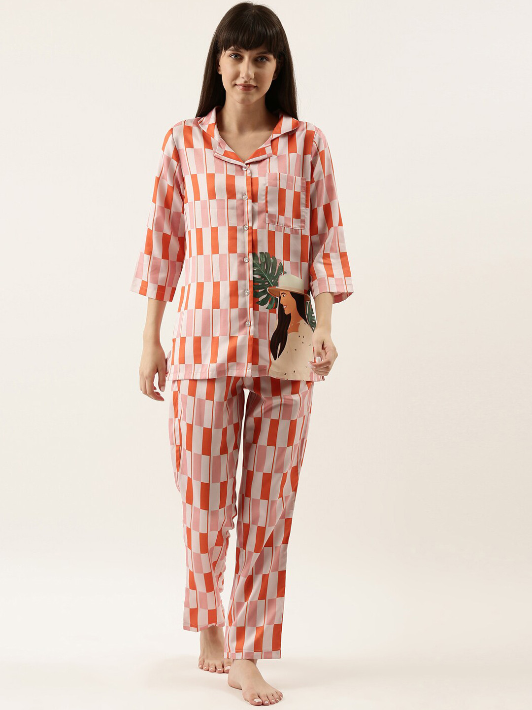 

Bannos Swagger Women White & Red Printed Night Suit