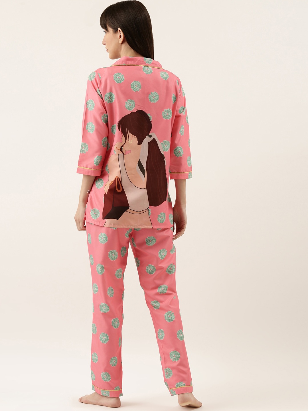 

Bannos Swagger Women Pink & Green Printed Night Suit