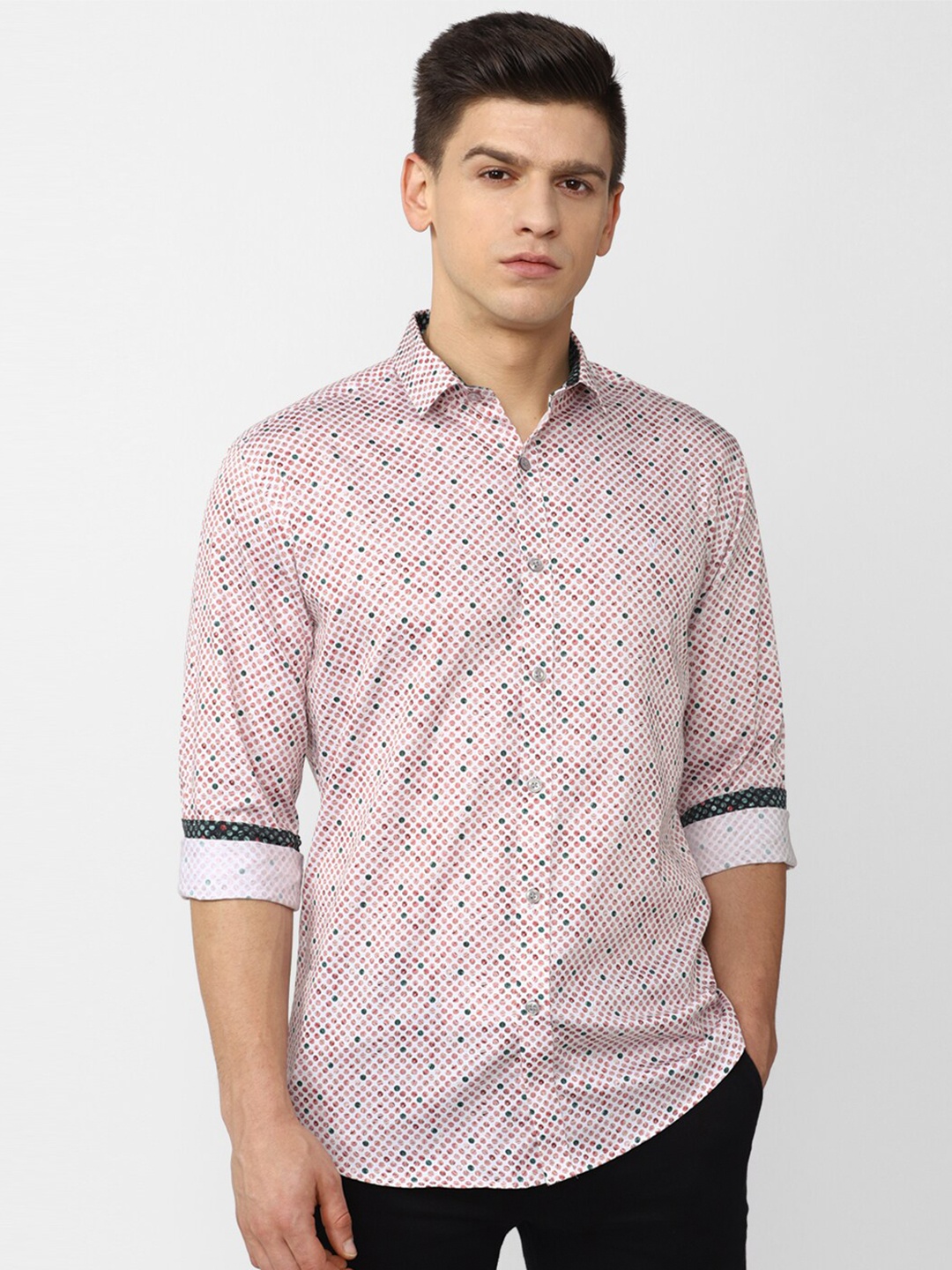 

V Dot Men Pink Slim Fit Printed Cotton Casual Shirt