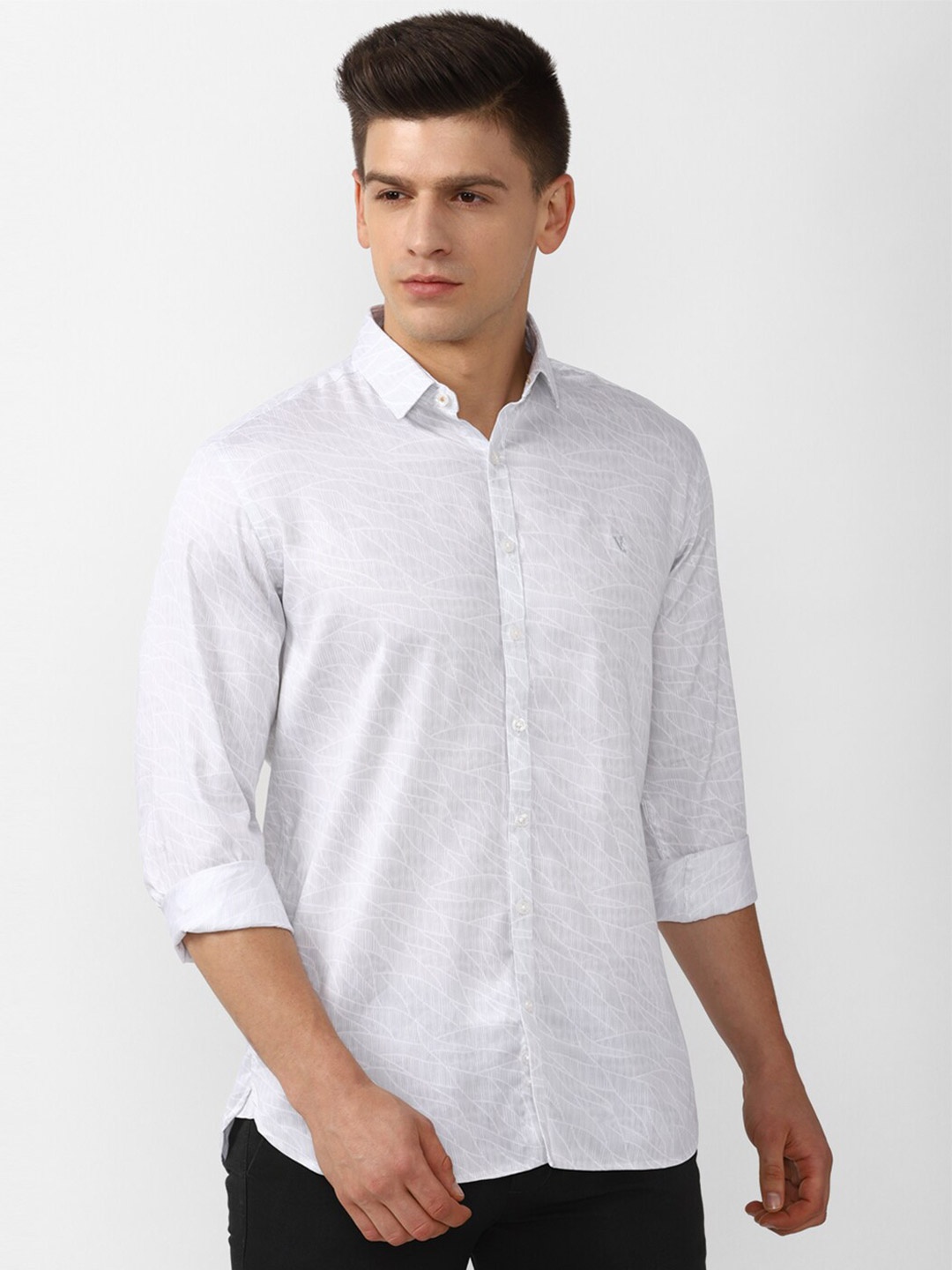 

V Dot Men White Slim Fit Casual Shirt