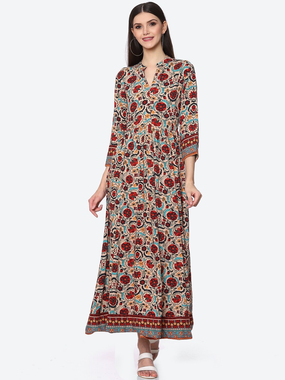 

Biba Women Beige Floral Printed Anarkali Kurta