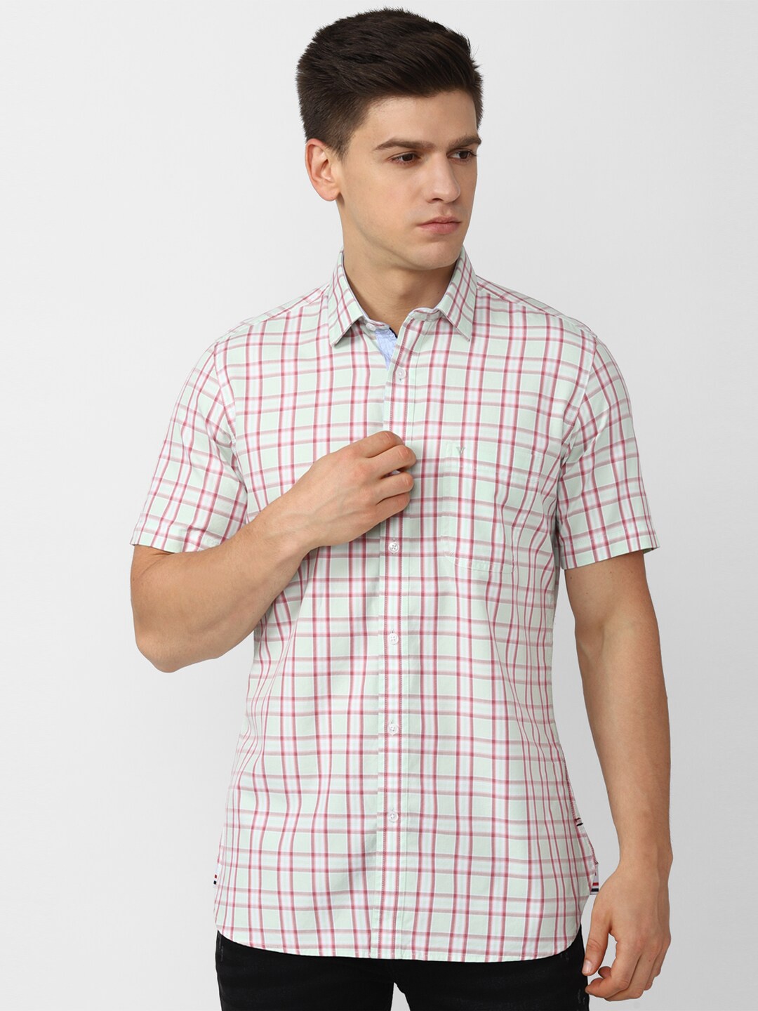 

Van Heusen Sport Men Cream-Coloured Slim Fit Tartan Checks Checked Casual Shirt