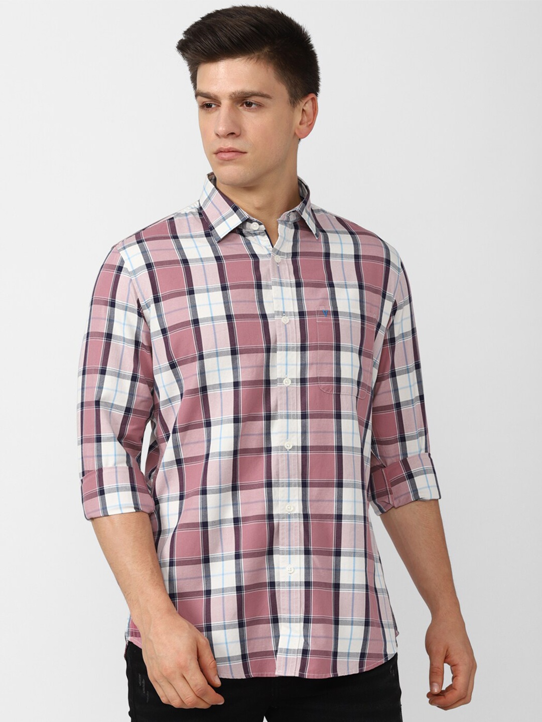 

Van Heusen Sport Men Pink Cotton Slim Fit Tartan Checks Checked Casual Shirt