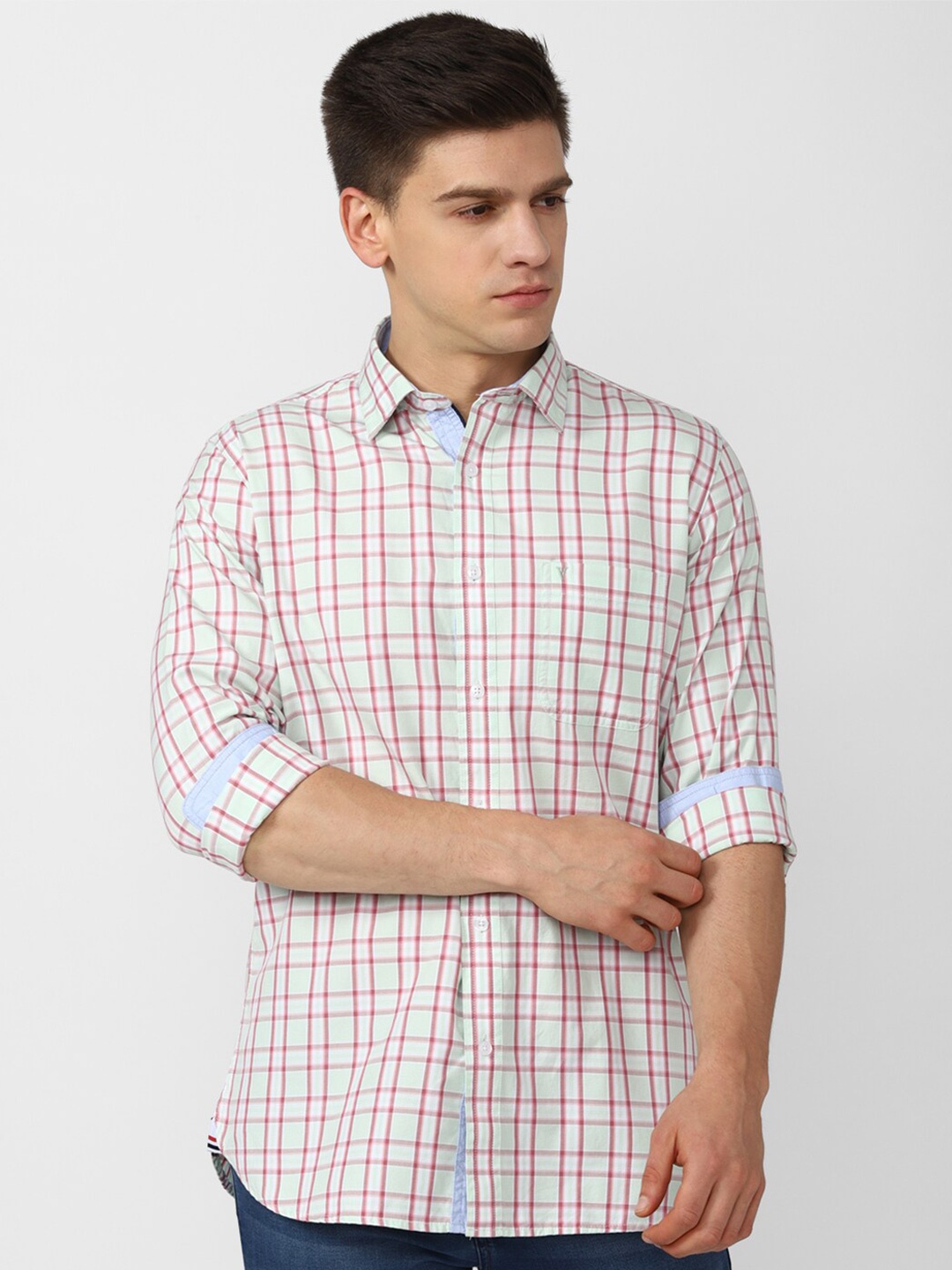 

Van Heusen Sport Men Cream-Coloured Slim Fit Tartan Checked Pure Cotton Casual Shirt