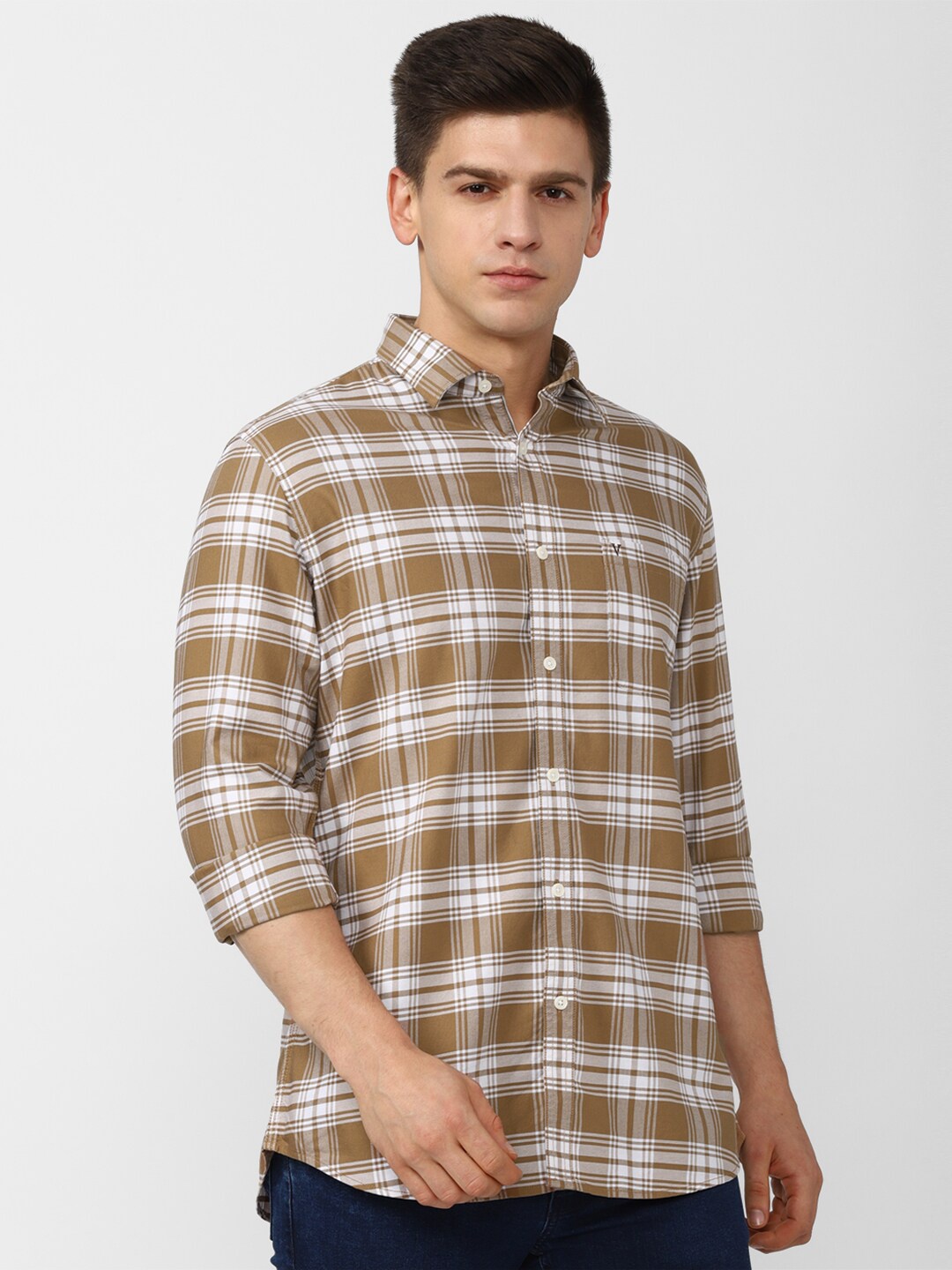 

Van Heusen Sport Men Brown Slim Fit Tartan Checked Pure Cotton Casual Shirt