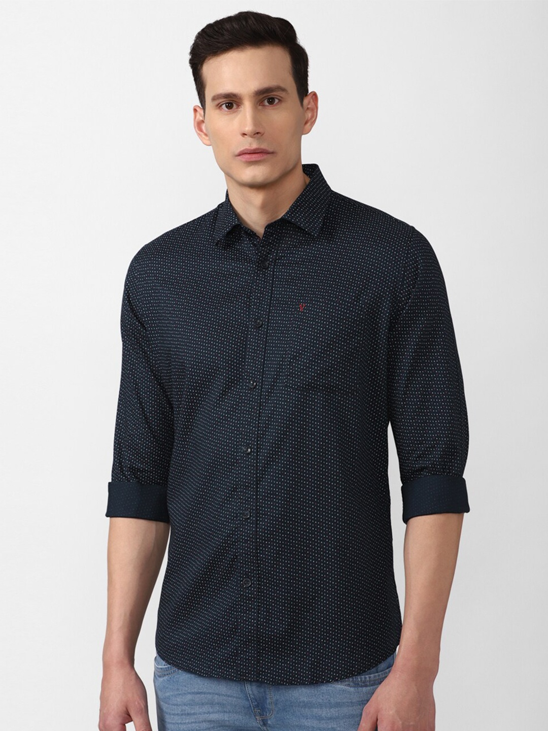 

Van Heusen Sport Men Navy Blue Printed Cotton Slim Fit Casual Shirt