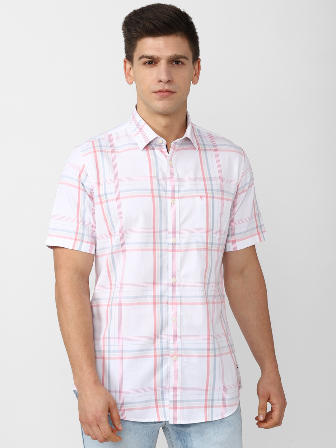 

Van Heusen Sport Men White Slim Fit Tartan Checks Checked Pure Cotton Casual Shirt