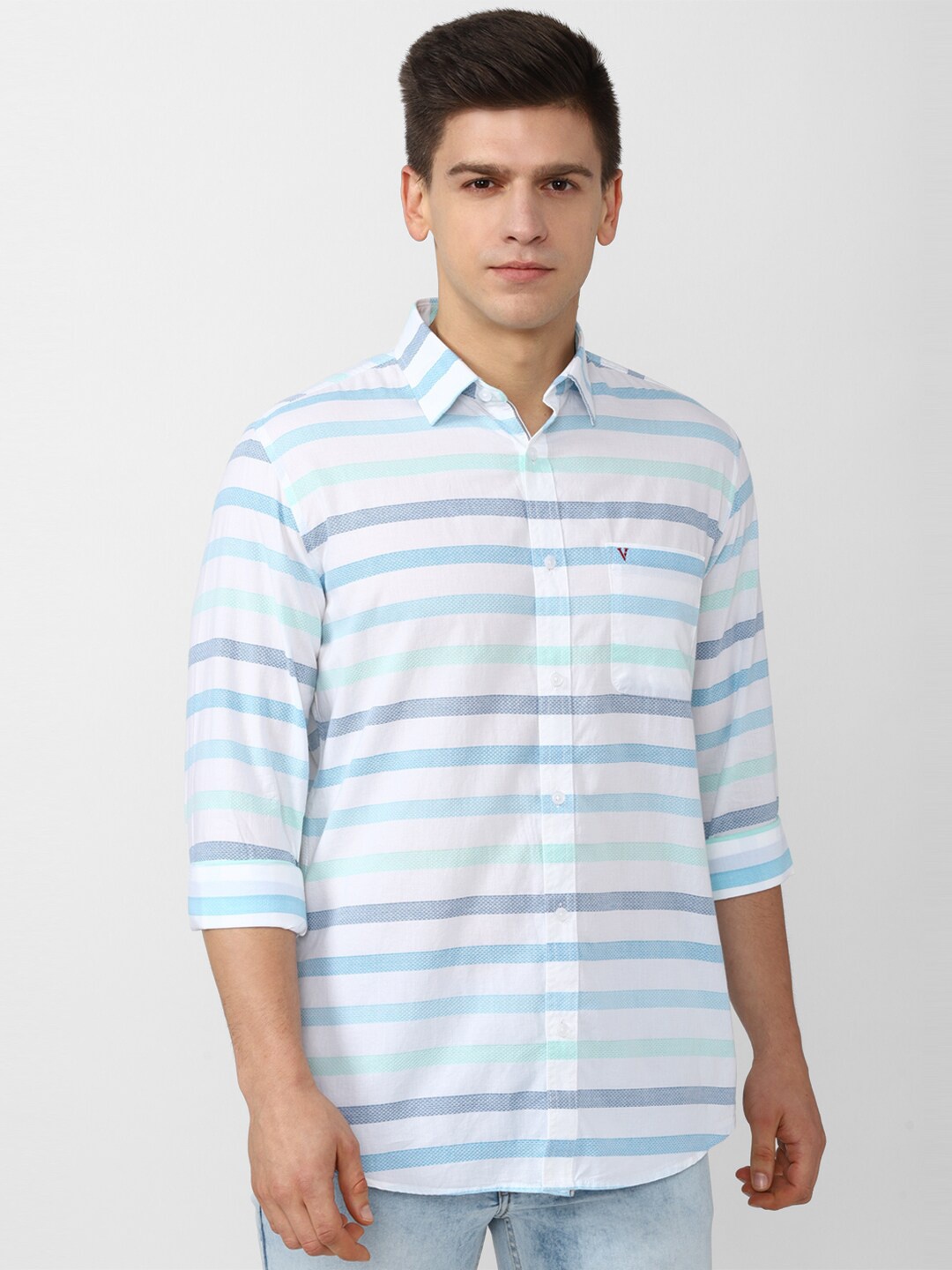 

Van Heusen Sport Men White Slim Fit Horizontal Stripes Striped Casual Shirt
