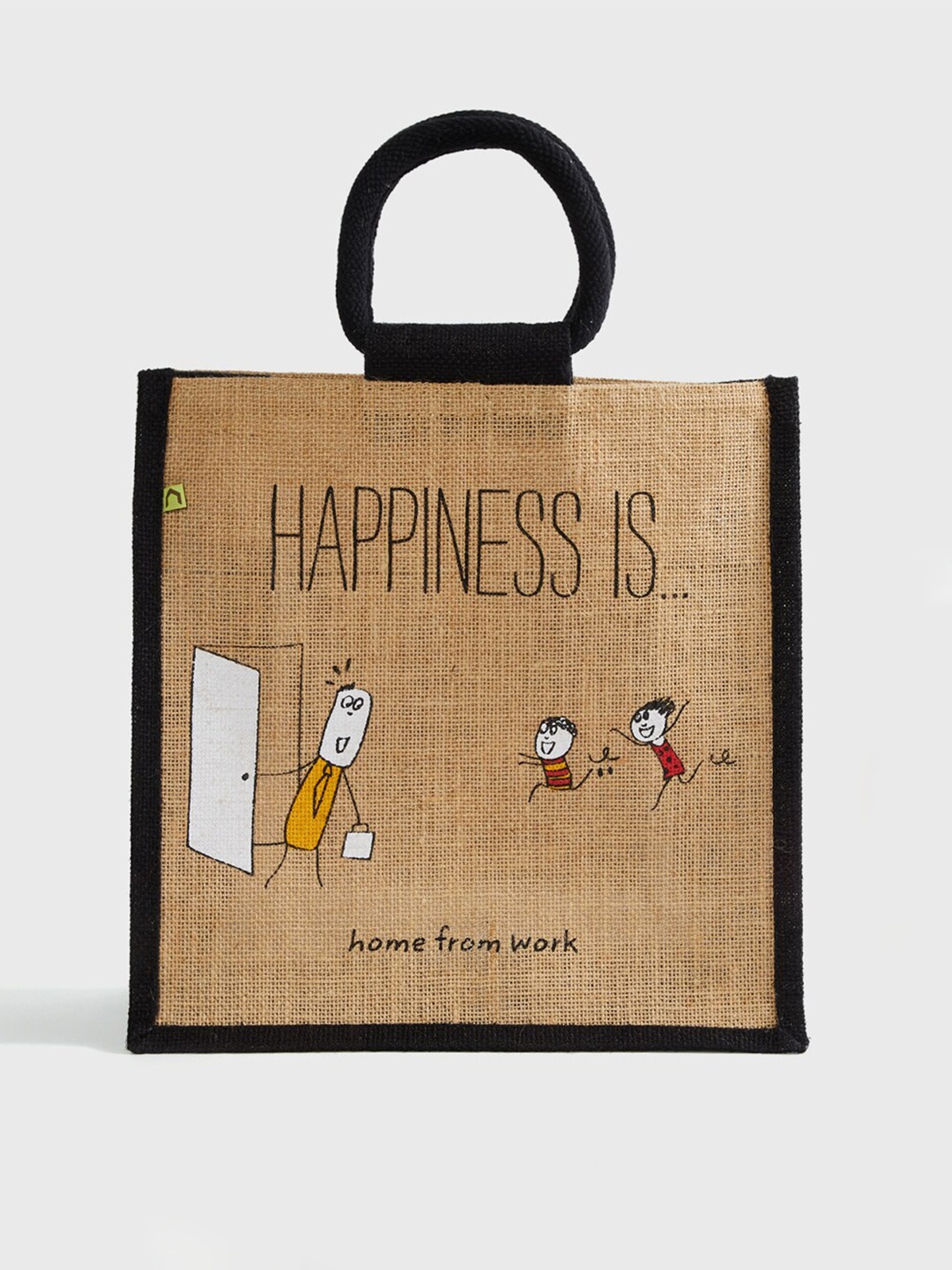 

Home Centre Unisex Brown And Black Printed Jute Lunch Bag