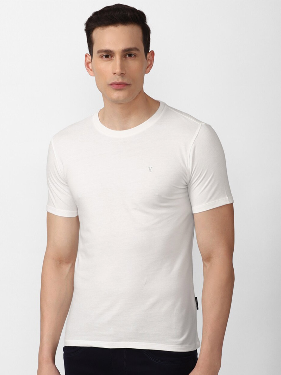 

V Dot Men White Checked Slim Fit T-shirt